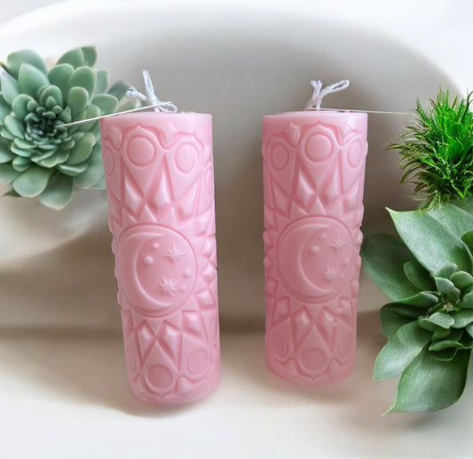 Moon & Stars Set Of Two Pillar Candles, Home Décor