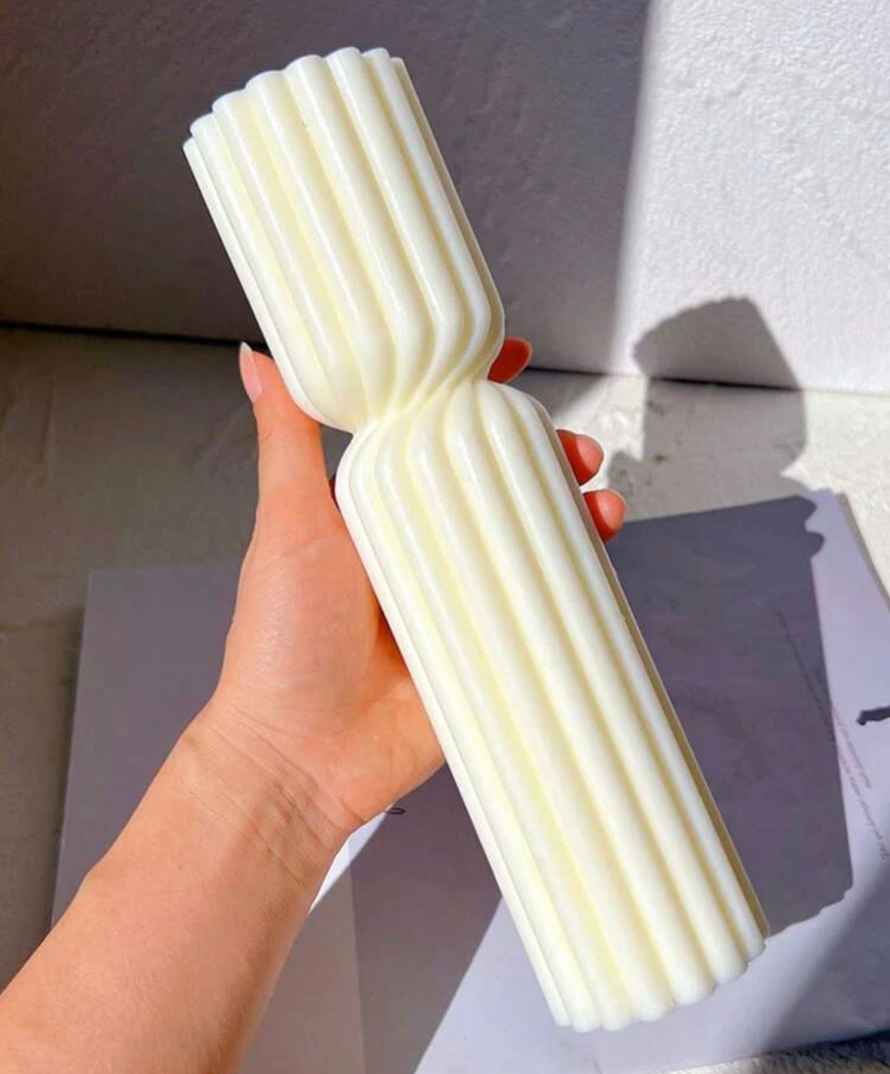 Extra Large Set Of 2 Ribbed Pillar Candles Handmade Scented