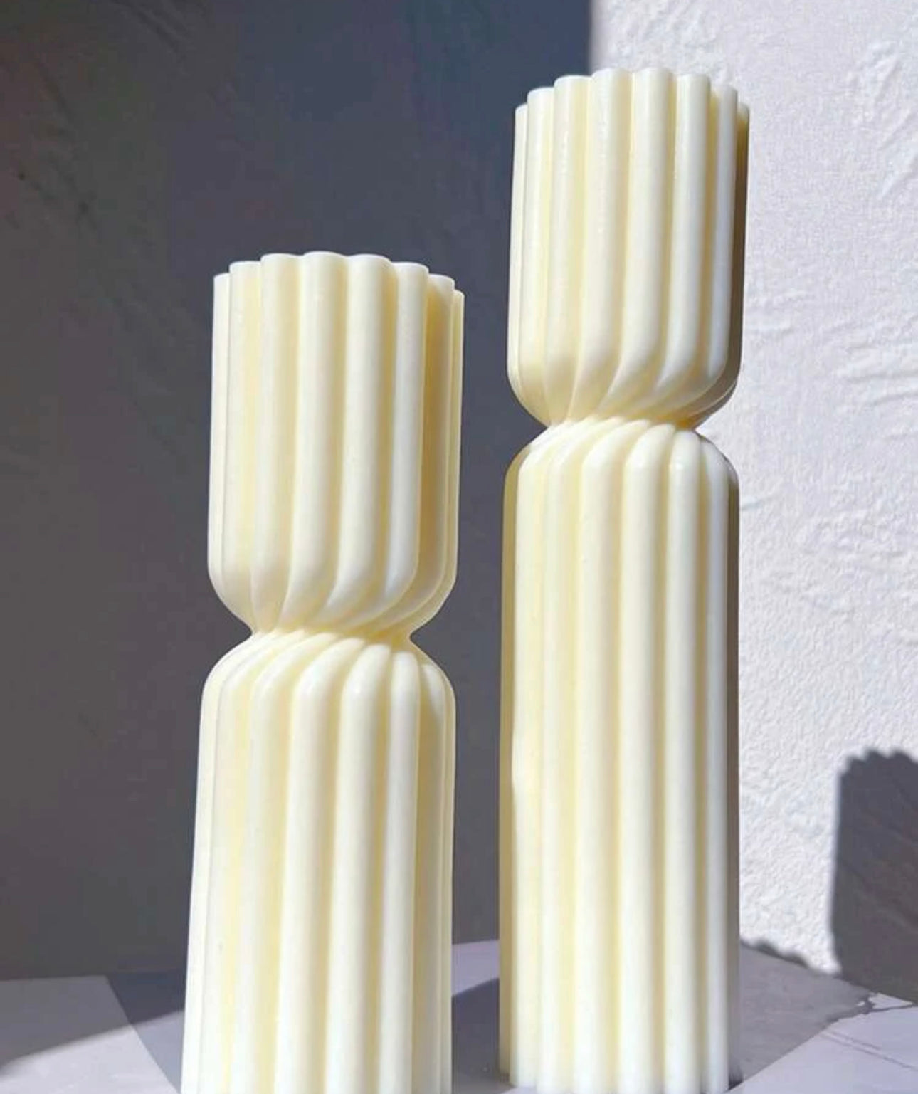 Extra Large Set Of 2 Ribbed Pillar Candles Handmade Scented